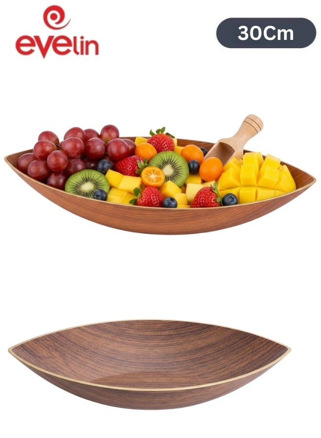 Evelin Gondol Serving Bowl 30*16 cm Wooden-Look Elegant Design – BPA-Free Food-Grade High-Quality Polystyrene – Durable Break & Scratch Resistant – Ideal for Pasta, Salads, Fruits & Snacks – Perfect for Home, Parties, Picnics, BBQ & Everyday Use - Image 1